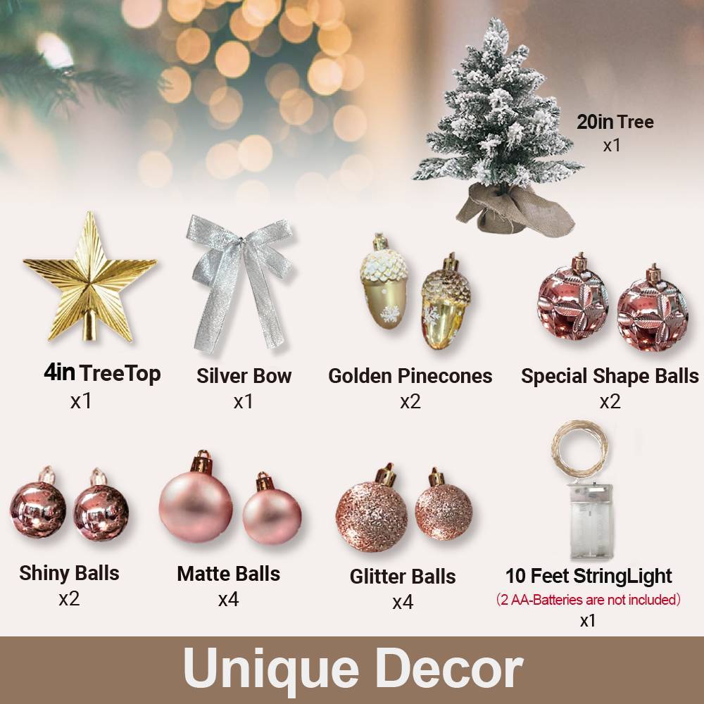 HKM-054099 22-inch Rose Gold Flocked Snow Tabletop Christmas Tree with Light