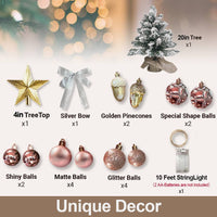 HKM-054099 22-inch Rose Gold Flocked Snow Tabletop Christmas Tree with Light