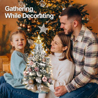 HKM-054099 22-inch Rose Gold Flocked Snow Tabletop Christmas Tree with Light