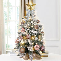 HKM-054099 22-inch Rose Gold Flocked Snow Tabletop Christmas Tree with Light