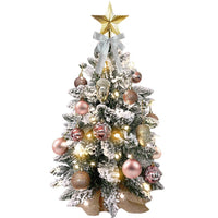 HKM-054099 22-inch Rose Gold Flocked Snow Tabletop Christmas Tree with Light