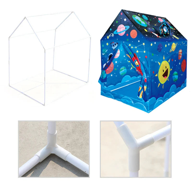 KTX-054227 Foldable Waterproof Playhouse Tent for Kids - Cartoon Universe Space Design, Large Play Area