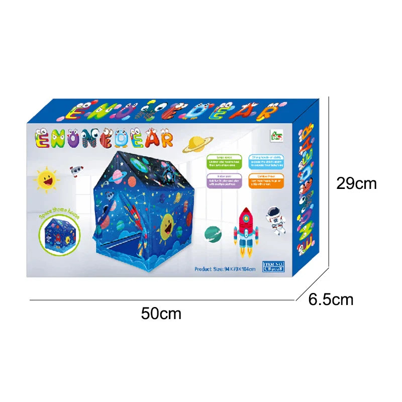KTX-054227 Foldable Waterproof Playhouse Tent for Kids - Cartoon Universe Space Design, Large Play Area