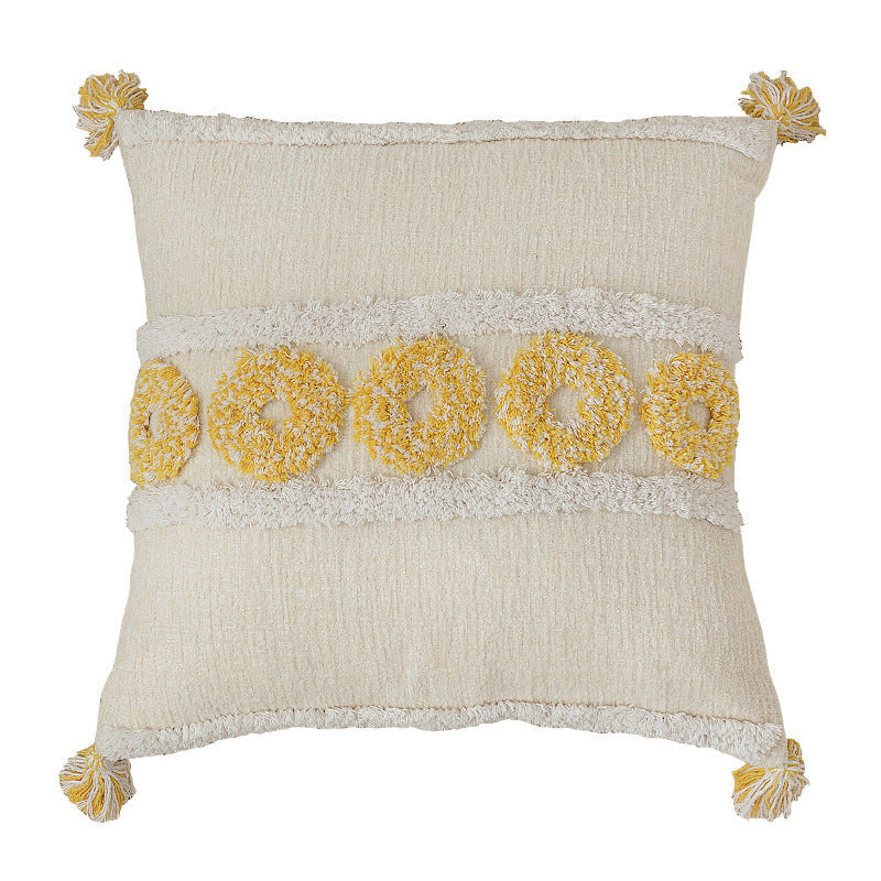 HKM-054355 Moroccan Bohemian Geometric Cotton Pillowcase - Modern 45x45cm Soft Design