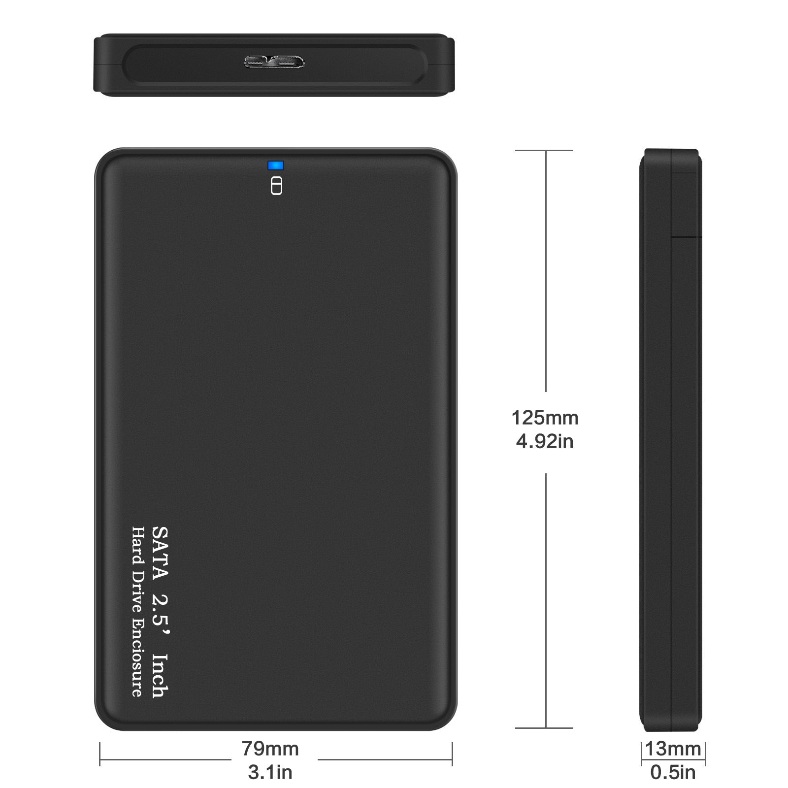 HKM-054483 2.5 Inch USB 3.0 External Hard Drive Enclosure for SATA SSD and HDD, Supports Up to 2TB, Plug and Play