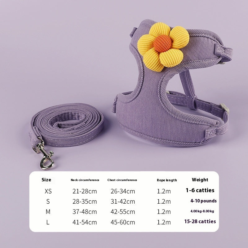 HKM-054483 Green Pet Harness with Flower Design and Rope Attachment - Available in XS, S, M, L Sizes