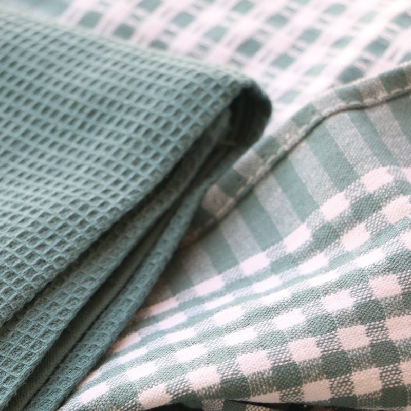 KTX-054547 Cotton Kitchen Towels Set – 3 Multi-purpose Towels in Green and Light Brown, 63-67cm Length