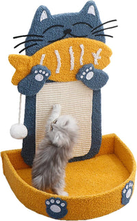 HKM-054803 Sisal Cat Scratching Post with Fish Design, Cat Bed and Scratching Board for Indoor Cats and Kittens