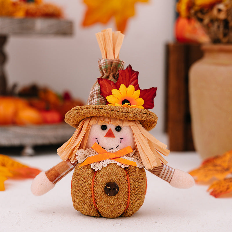 HKM-054931 Harvest Season Pumpkin Scarecrow Doll Pendant - Cloth Ornaments for Thanksgiving Decor