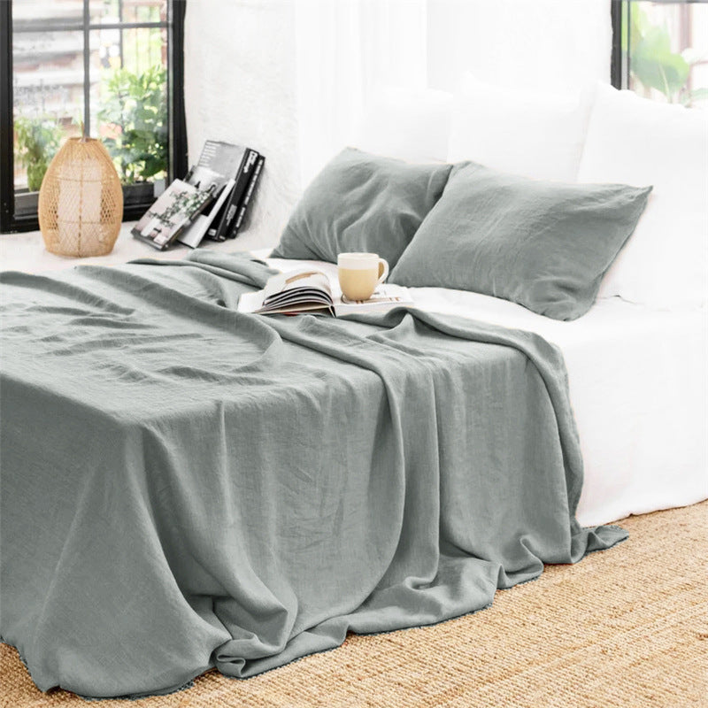HKM-054931 Linen Solid Color Bed Sheets in Various Sizes for Single and Double Beds