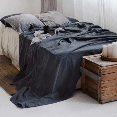 HKM-054931 Linen Solid Color Bed Sheets in Various Sizes for Single and Double Beds