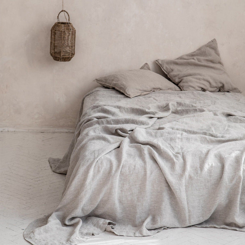 HKM-054931 Linen Solid Color Bed Sheets in Various Sizes for Single and Double Beds
