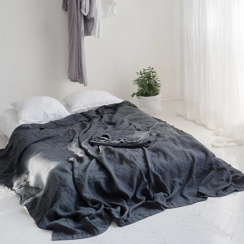 HKM-054931 Linen Solid Color Bed Sheets in Various Sizes for Single and Double Beds