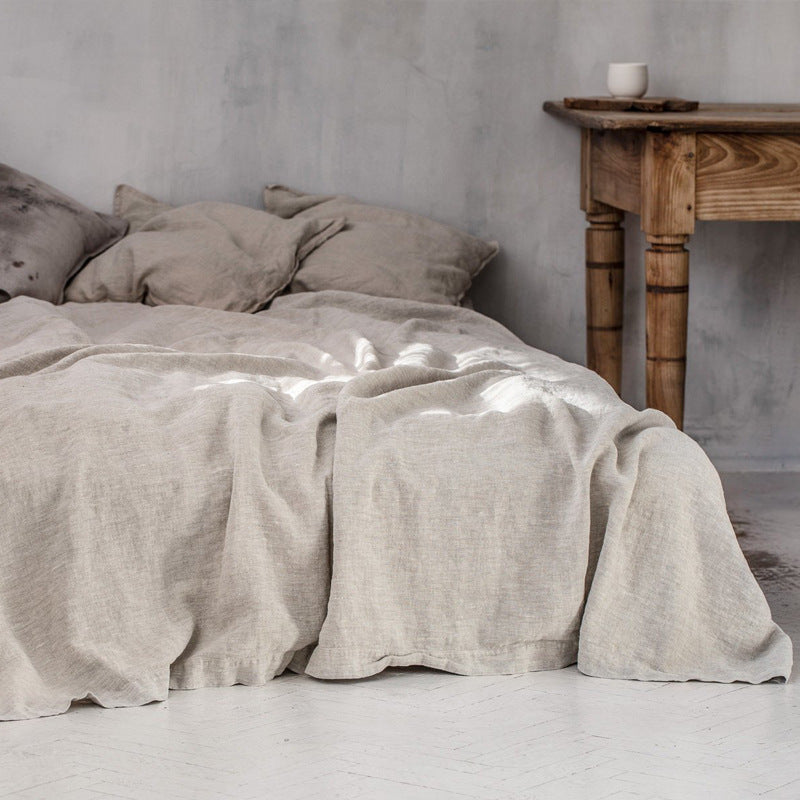 HKM-054931 Linen Solid Color Bed Sheets in Various Sizes for Single and Double Beds