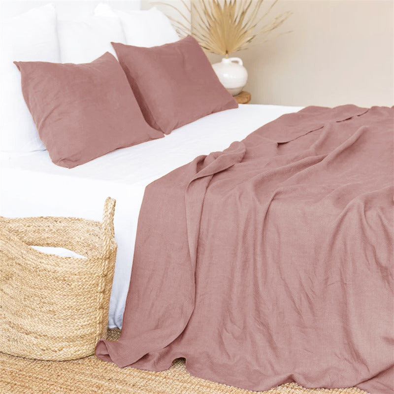 HKM-054931 Linen Solid Color Bed Sheets in Various Sizes for Single and Double Beds