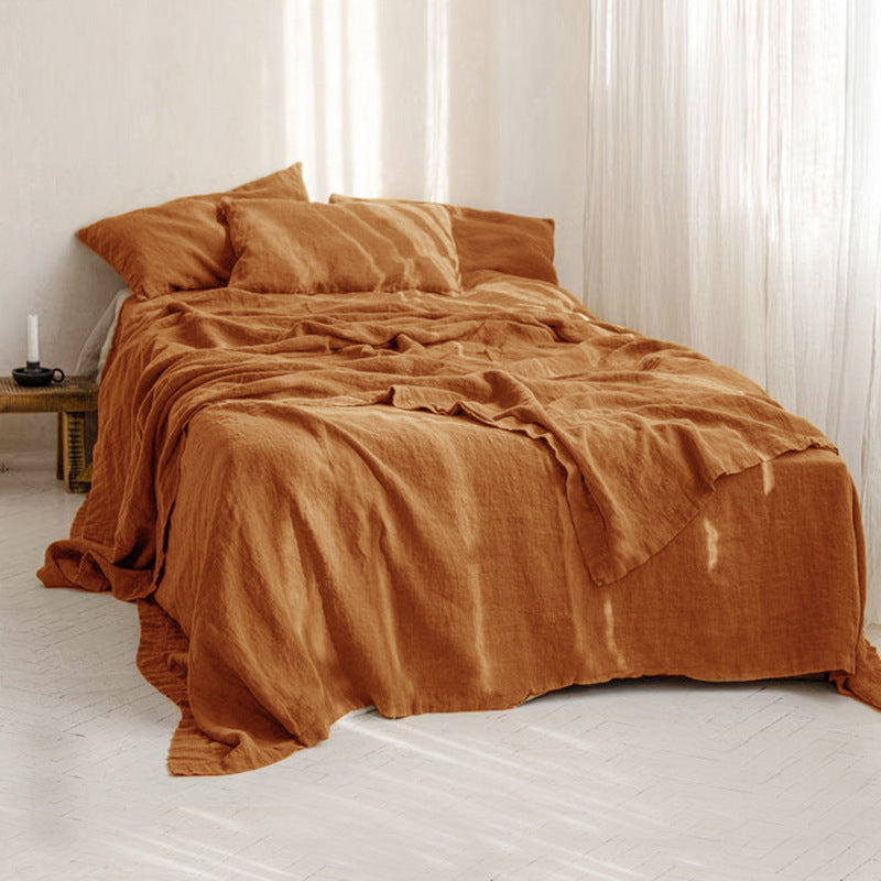 HKM-054931 Linen Solid Color Bed Sheets in Various Sizes for Single and Double Beds