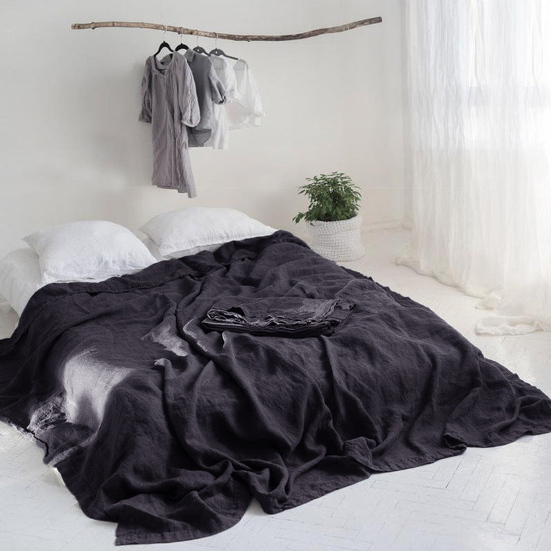 HKM-054931 Linen Solid Color Bed Sheets in Various Sizes for Single and Double Beds