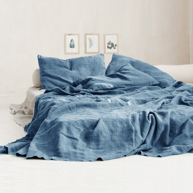 HKM-054931 Linen Solid Color Bed Sheets in Various Sizes for Single and Double Beds