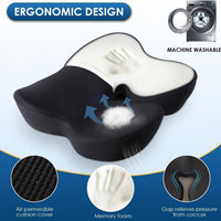 HKM-055187 Memory Foam Long-Sitting Hip Cushion - Solid Black, Modern Design, 47x40x12 cm
