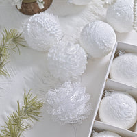 HKM-055251 Decorative Lace Glitter Foam Christmas Ball Pendant for Holiday Gift Packaging