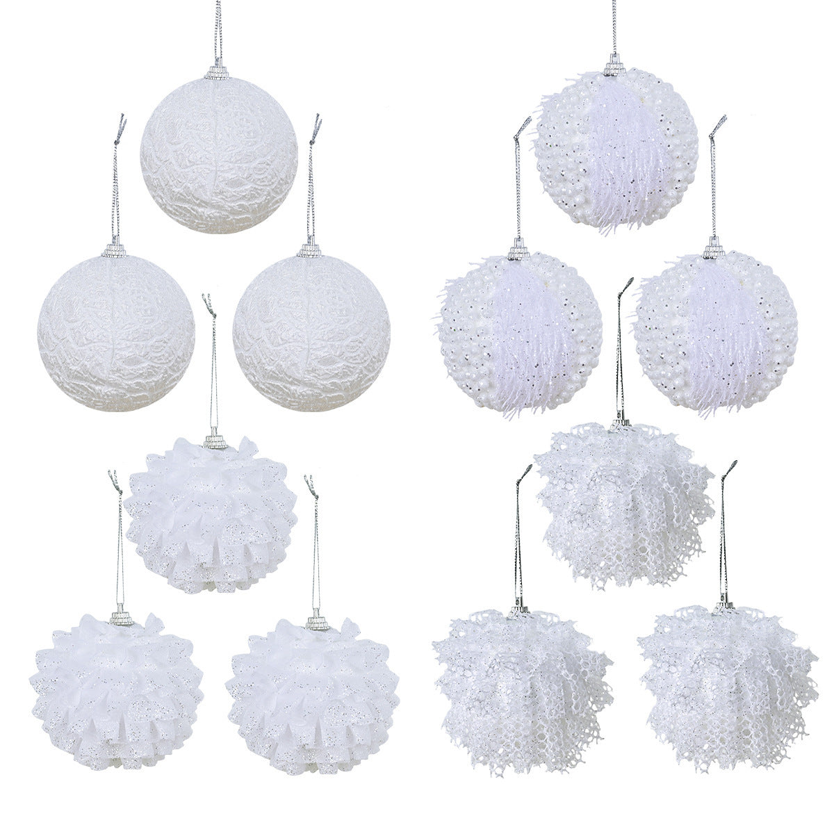 HKM-055251 Decorative Lace Glitter Foam Christmas Ball Pendant for Holiday Gift Packaging