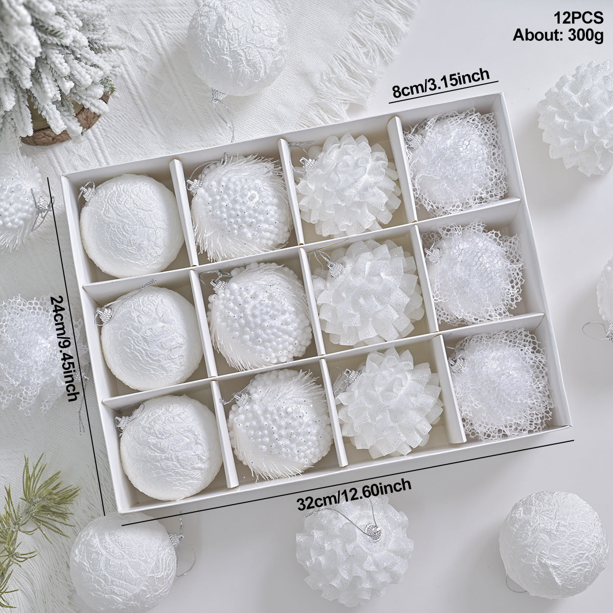 HKM-055251 Decorative Lace Glitter Foam Christmas Ball Pendant for Holiday Gift Packaging