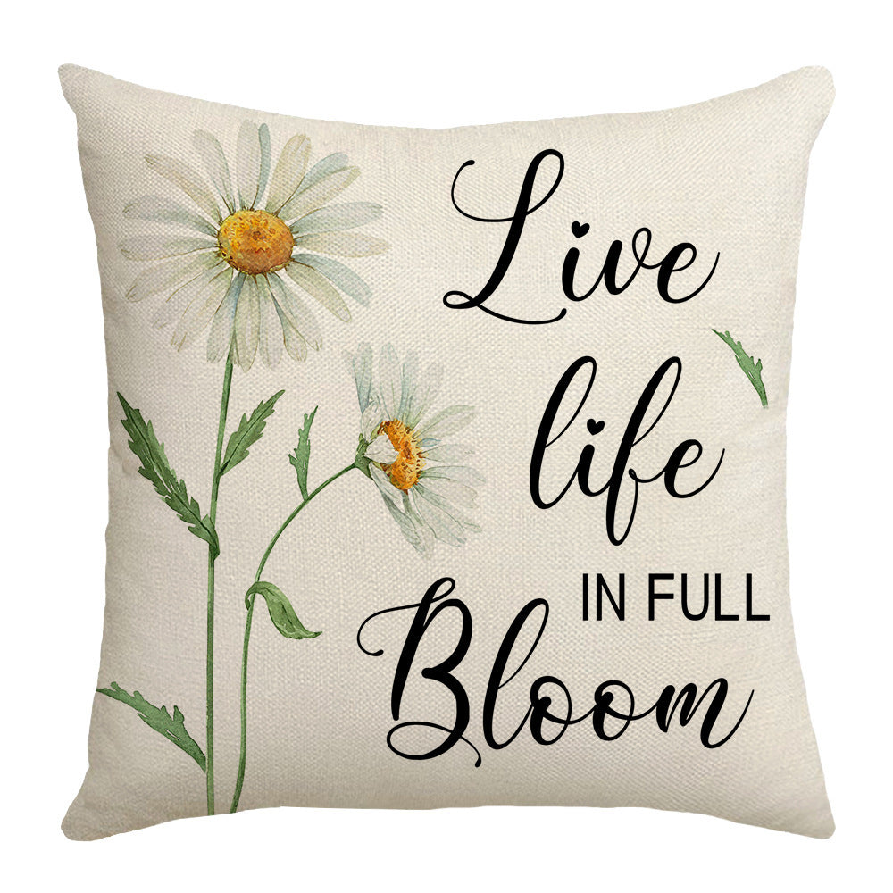 HKM-055251 Summer Chrysanthemum Green Plant Flower Linen Pillow Cover 45x45cm