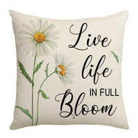 HKM-055251 Summer Chrysanthemum Green Plant Flower Linen Pillow Cover 45x45cm