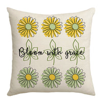HKM-055251 Summer Chrysanthemum Green Plant Flower Linen Pillow Cover 45x45cm