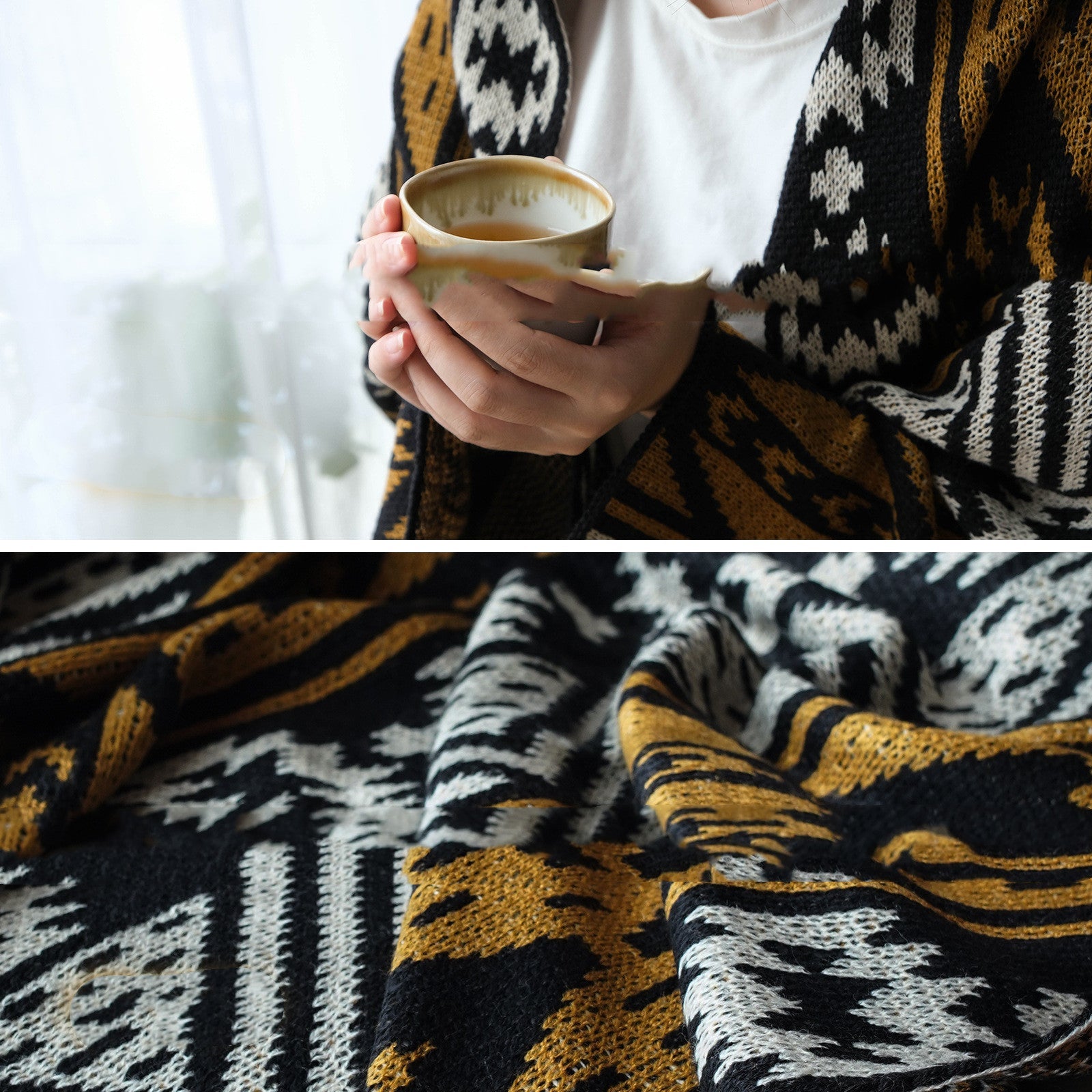 HKM-055443 Cozy Cartoon Pumpkin Carriage Knitting Blanket – Acrylic Sofa Cover for Spring and Autumn