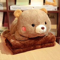 HKM-055571 Dual-Use Siesta Pillow Blanket for Car and Office – Cartoon Design, Plush Material, Foldable Comfort