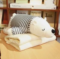 HKM-055571 Dual-Use Siesta Pillow Blanket for Car and Office – Cartoon Design, Plush Material, Foldable Comfort