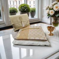 HKM-055699 Muslim Prayer Mat Set with Beads and Travel Bag - Washable Polyester Fiber, Modern Square Design