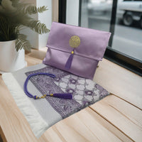 HKM-055699 Muslim Prayer Mat Set with Beads and Travel Bag - Washable Polyester Fiber, Modern Square Design