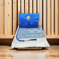 HKM-055699 Muslim Prayer Mat Set with Beads and Travel Bag - Washable Polyester Fiber, Modern Square Design