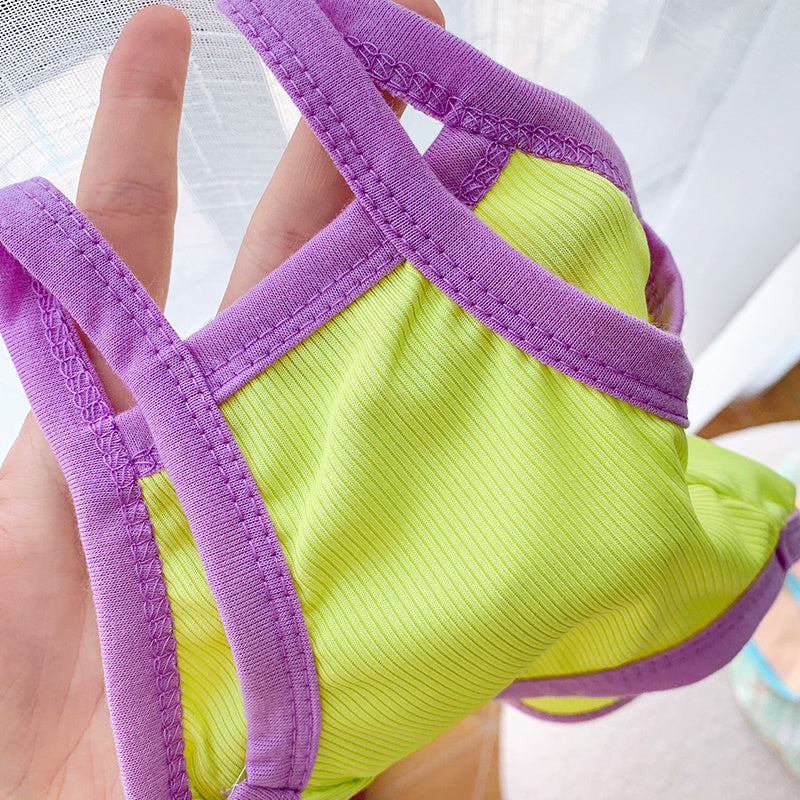 HKM-055891 Cotton Casual Summer Camisole for Pets in Powder Blue and Purple Yellow