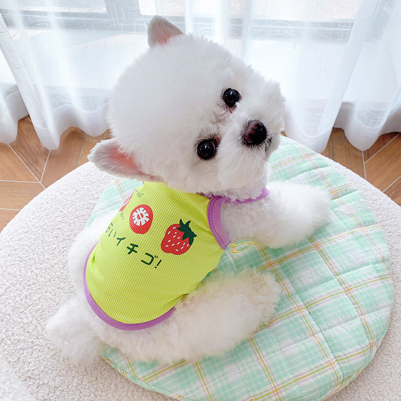 HKM-055891 Cotton Casual Summer Camisole for Pets in Powder Blue and Purple Yellow