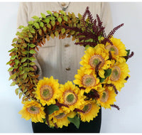 HKM-056211 Sunflower Artificial Silk Flower Wreath for Thanksgiving and Holiday Decor