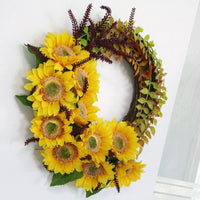HKM-056211 Sunflower Artificial Silk Flower Wreath for Thanksgiving and Holiday Decor