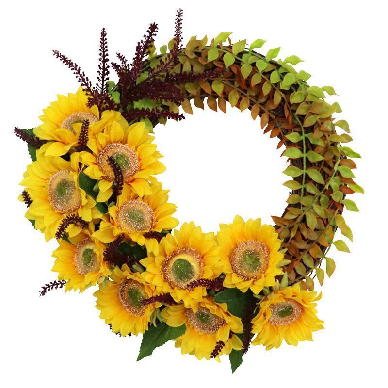 HKM-056211 Sunflower Artificial Silk Flower Wreath for Thanksgiving and Holiday Decor