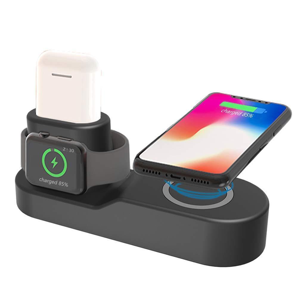 HKM-056339 3-in-1 Wireless Charger for Mobile Phones, Smartwatches, and Earbuds - Compatible with Qi-Enabled Devices