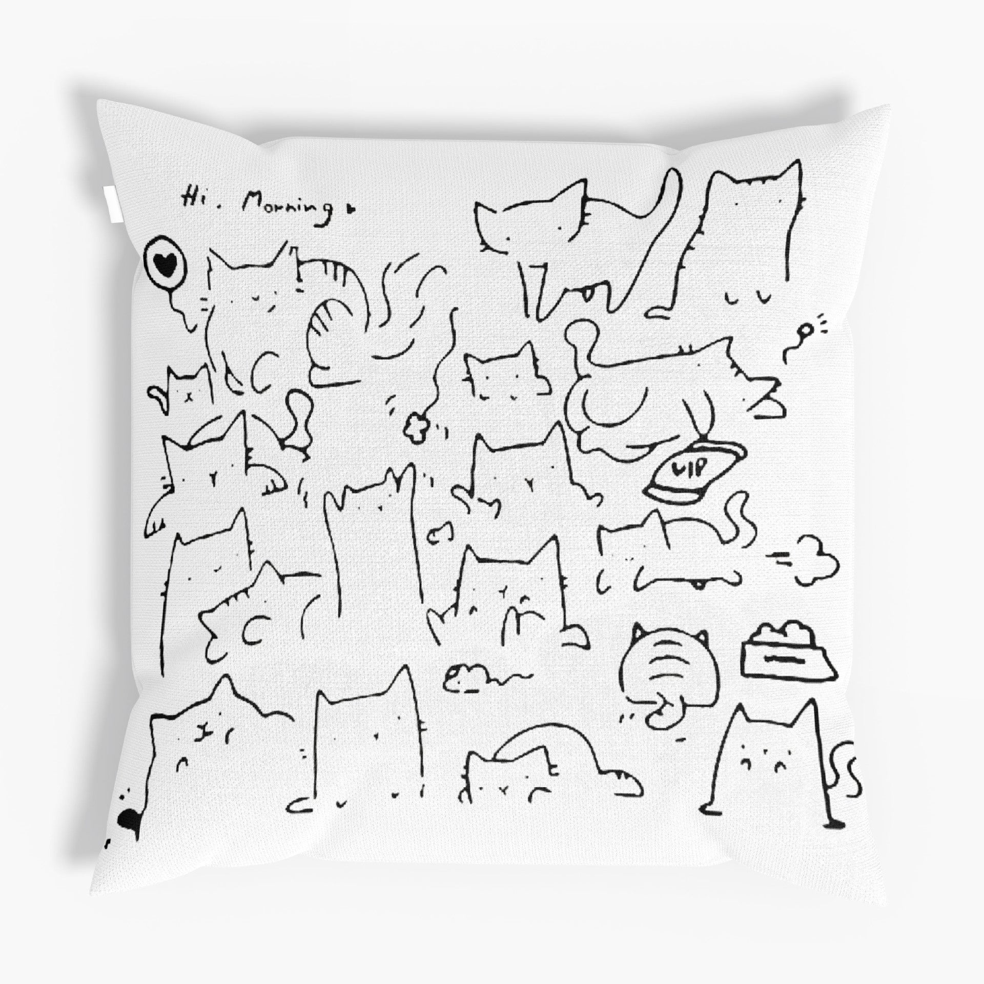 HKM-056339 Cute Cartoon Cat Pillowcase for Small Living Rooms, Cotton and Linen Material, 45x45 cm