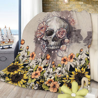 HKM-056595 Rustic Skull and Sunflower Flannel Throw Blanket - Soft Plush Fleece for Couch, Bed, and Car - Multiple Sizes Available