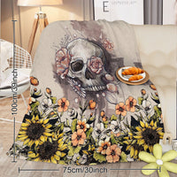 HKM-056595 Rustic Skull and Sunflower Flannel Throw Blanket - Soft Plush Fleece for Couch, Bed, and Car - Multiple Sizes Available