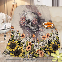 HKM-056595 Rustic Skull and Sunflower Flannel Throw Blanket - Soft Plush Fleece for Couch, Bed, and Car - Multiple Sizes Available