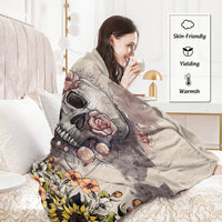 HKM-056595 Rustic Skull and Sunflower Flannel Throw Blanket - Soft Plush Fleece for Couch, Bed, and Car - Multiple Sizes Available