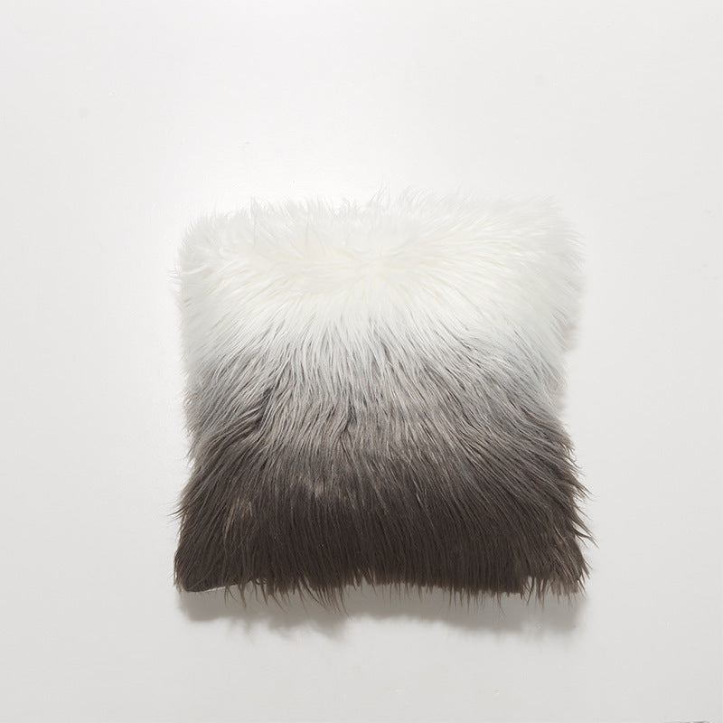 HKM-056659 Nordic Style Gradual Color Plush Wool Cushion Cover in Grey and Pink, 45x45cm