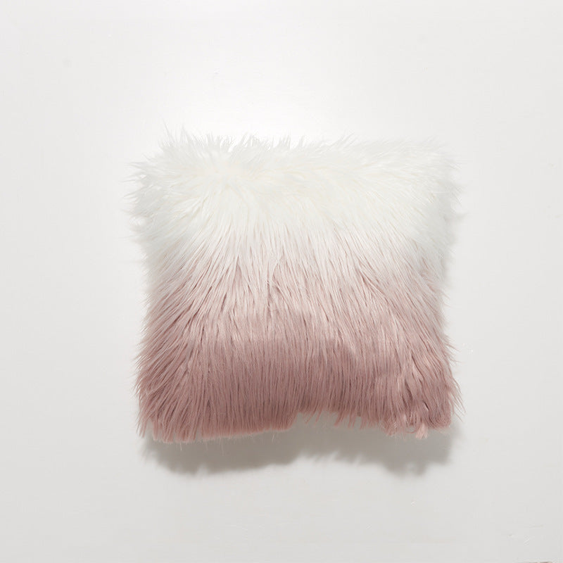 HKM-056659 Nordic Style Gradual Color Plush Wool Cushion Cover in Grey and Pink, 45x45cm