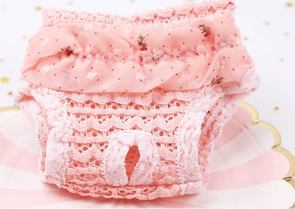 HKM-056723 Chiffon Physiological Pants for Small and Medium-Sized Female Dogs - Pink Denim Style