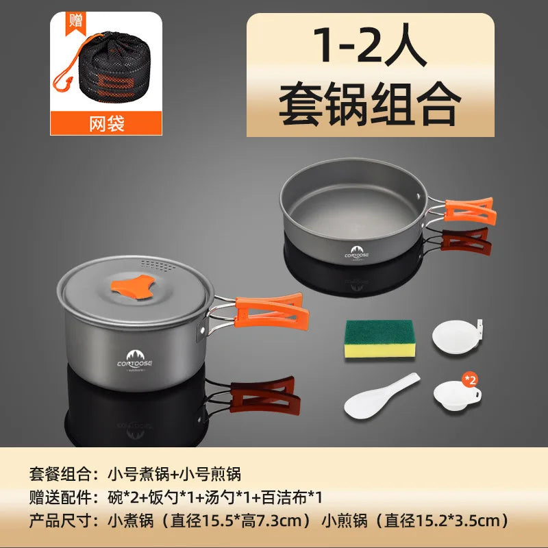 KTX-056787 Portable Anodised Camping Cookware Set with Foldable Stove and Hanging Pot for Outdoor Cooking